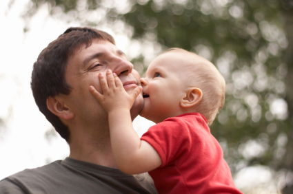 son and father enjoying family leave